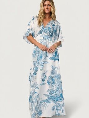 Baltic Born Dara Maxi Dress | Ivory + Blue Print Size LL